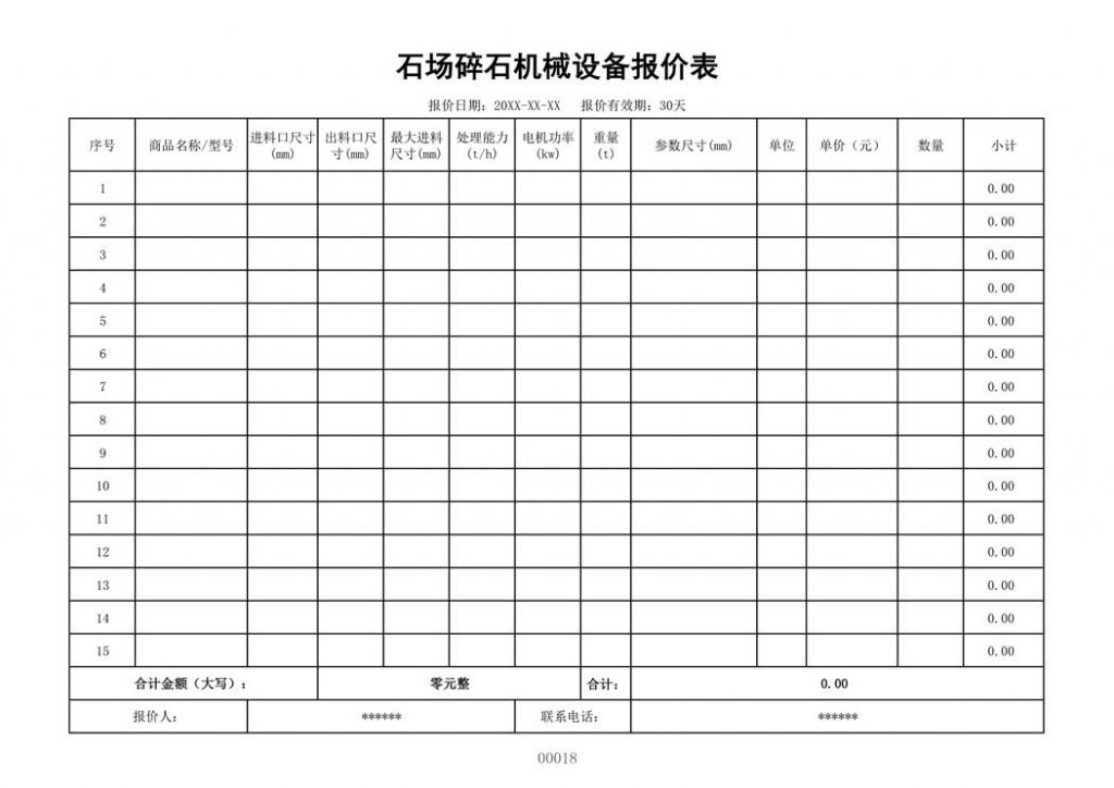 石场碎石机械设备报价模板