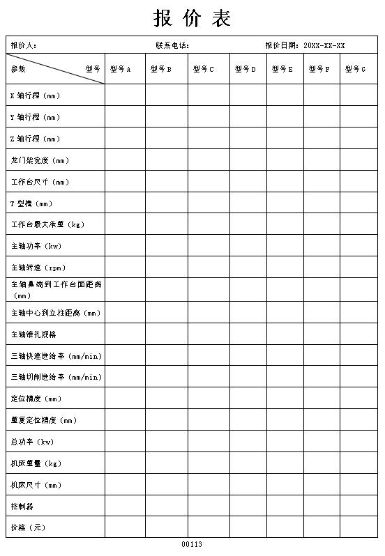 简单数控机床产品报价单表格制作电子文档格式模板.docx