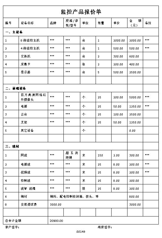 适用监控产品报价单表格制作电子文档格式模板.docx