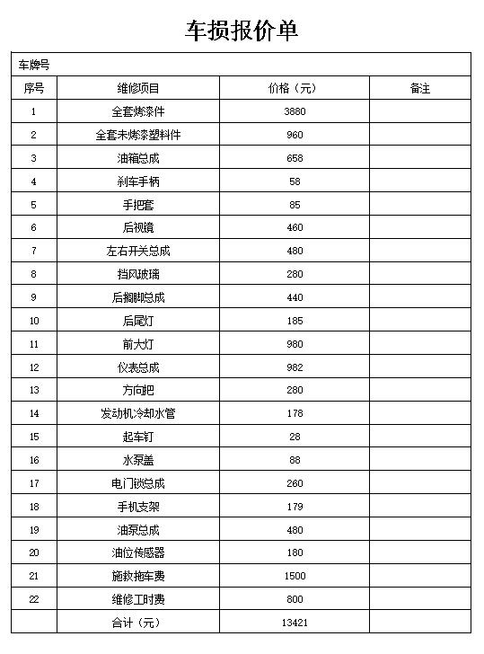 车损报价单